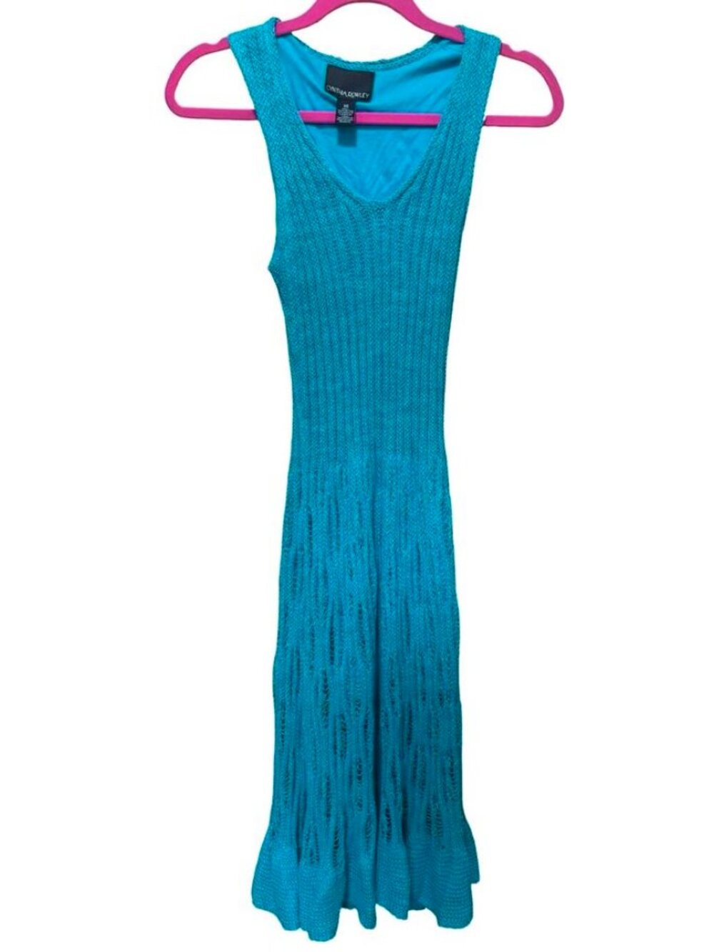 Cynthia Rowley Teal Crochet Knit Midi Dress Sleeveless Size XS